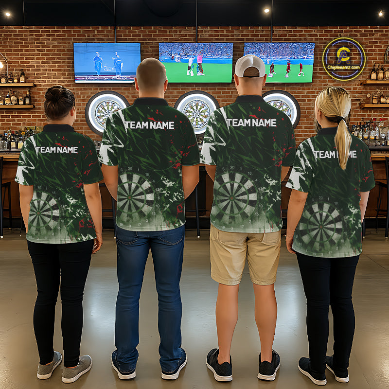 Green Geometric Darts Shirt With Pocket Option Custom Women's Darts Jersey TDM5361