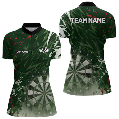 Green Geometric Darts Shirt With Pocket Option Custom Women's Darts Jersey TDM5361