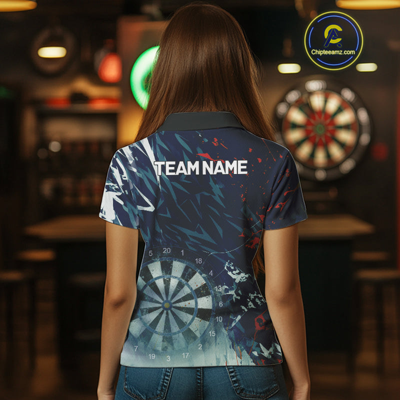Blue Geometric Darts Shirt With Pocket Option Custom Women's Darts Jersey TDM5363