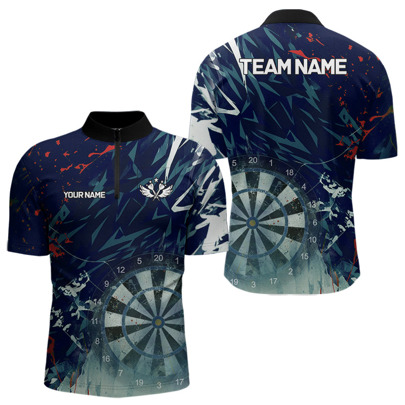 Blue Geometric Darts Shirt With Pocket Option Custom Men's Darts Jersey TDM5363