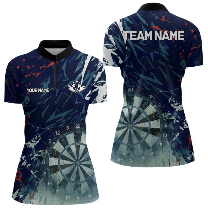 Blue Geometric Darts Shirt With Pocket Option Custom Women's Darts Jersey TDM5363