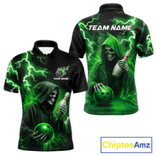 Load image into Gallery viewer, Green Grim Reaper Bowling Shirt For Men Custom Lightning Team League Bowling Jersey Polo, 1/4 Zip TDM5855