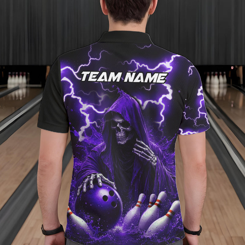 Purple Grim Reaper Bowling Shirt For Men Custom Lightning Bowling Jersey Team Polo & 1/4 Zip TDM5857