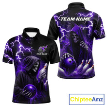 Load image into Gallery viewer, Purple Grim Reaper Bowling Shirt For Men Custom Lightning Bowling Jersey Team Polo &amp; 1/4 Zip TDM5857