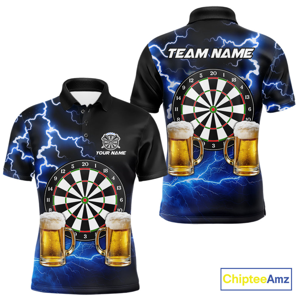 Blue Funny Beer Darts Shirt For Men Custom Lightning Darts Jersey Team Polo & 1/4 Zip TDM5858