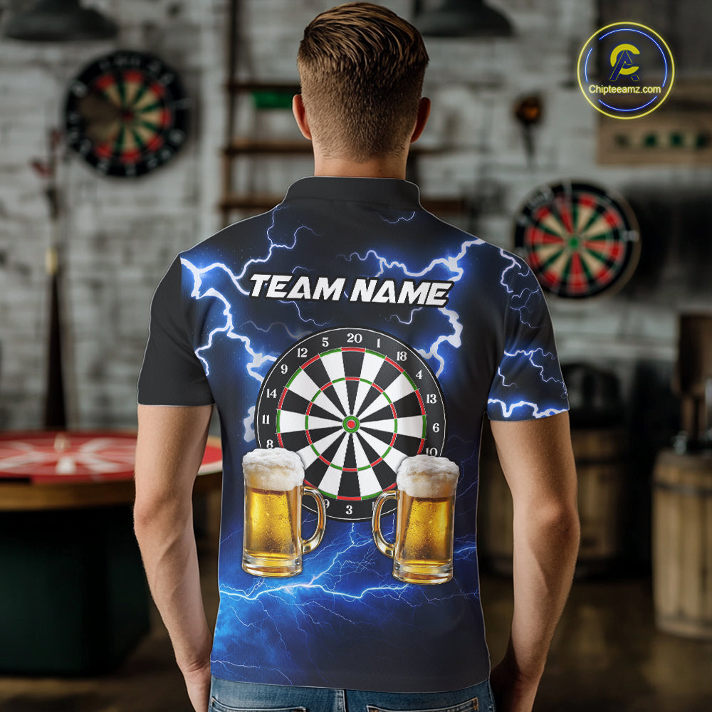Blue Funny Beer Darts Shirt For Men Custom Lightning Darts Jersey Team Polo & 1/4 Zip TDM5858
