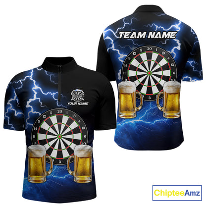 Blue Funny Beer Darts Shirt For Men Custom Lightning Darts Jersey Team Polo & 1/4 Zip TDM5858