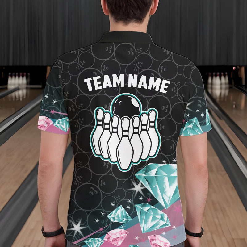 Funny Pink And Turquoise Diamonds Bowling Shirt For Men Custom Bowling Team Jersey TDM5860