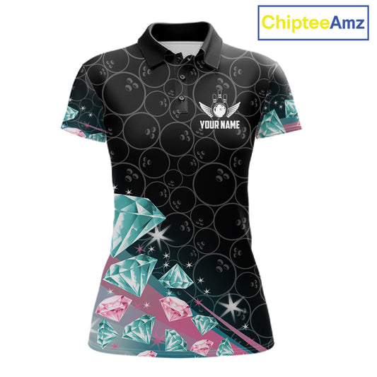 Funny Pink And Turquoise Diamonds Bowling Shirt For Women Custom Bowling Team Jersey TDM5860