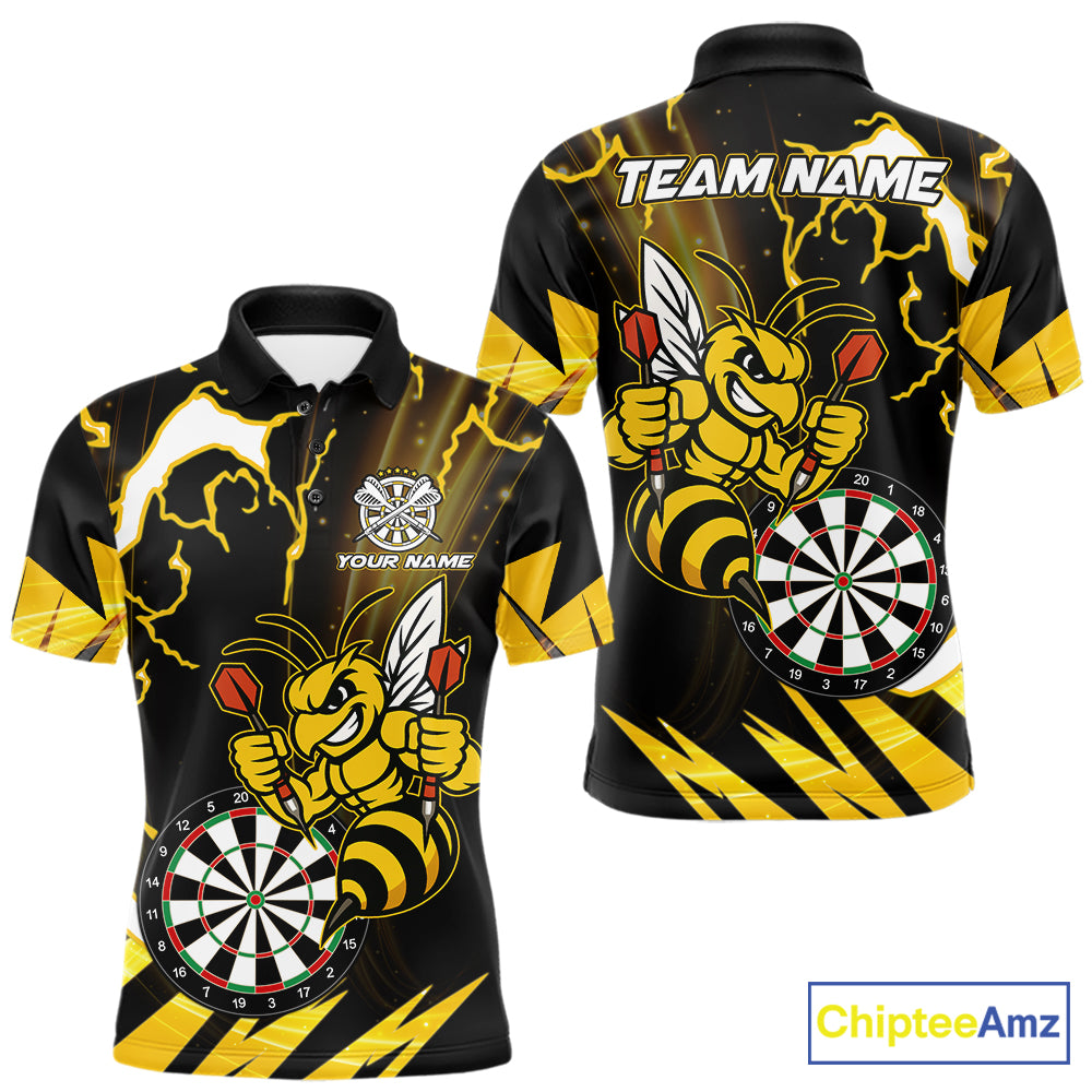Yellow Black Funny Bee Thunder Lightning Darts Shirt For Men Custom Dart Team Jersey Polo, 1/4 Zip TDM6015