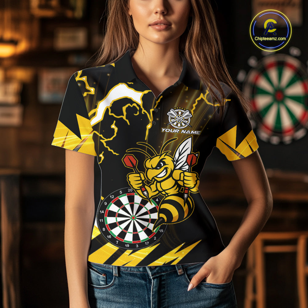 Yellow Black Funny Bee Thunder Lightning Darts Shirt For Women Custom Dart Team Jersey Polo, 1/4 Zip TDM6015