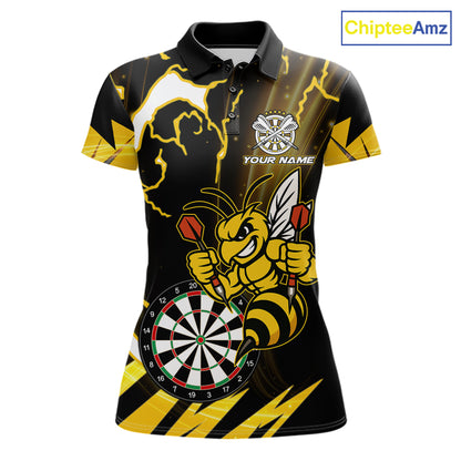 Yellow Black Funny Bee Thunder Lightning Darts Shirt For Women Custom Dart Team Jersey Polo, 1/4 Zip TDM6015