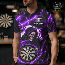 Load image into Gallery viewer, Purple Grim Reaper Skull Thunder Lightning Darts Shirt For Men Custom Darts Jersey Polo &amp; 1/4 Zip TDM6468