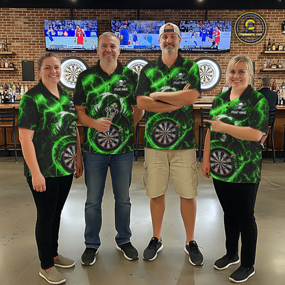 Green Grim Reaper Skull Thunder Lightning Darts Shirt For Men Custom Darts Jersey Polo & 1/4 Zip TDM6469