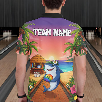 Funny Shark Sunset Tropical Bowling Shirts For Men Custom Bowling Polo & 1/4 Zip, Bowling Gifts TDM6472