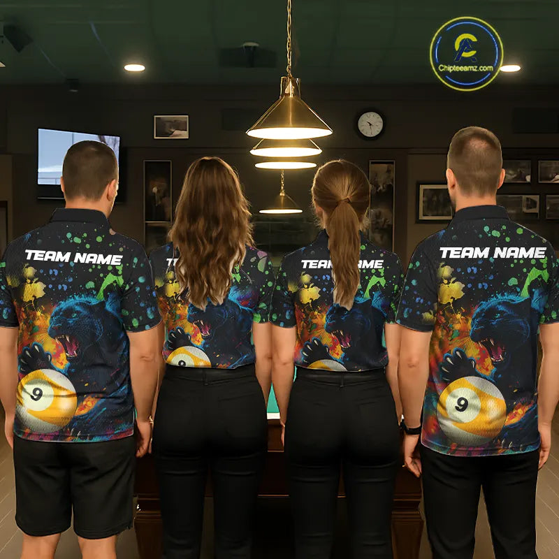 Colorful Splash Panther 8 Ball & 9 Ball Billiard Shirt For Men Custom Funny Pool Team Jersey TDM5381