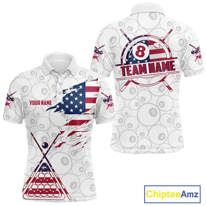 American Flag 8 Ball Billiard Jersey For Men Custom Patriotic Billiard Shirt Team Polo & 1/4 Zip TDM5383