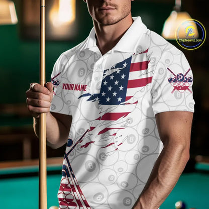 American Flag 8 Ball Billiard Jersey For Men Custom Patriotic Billiard Shirt Team Polo & 1/4 Zip TDM5383