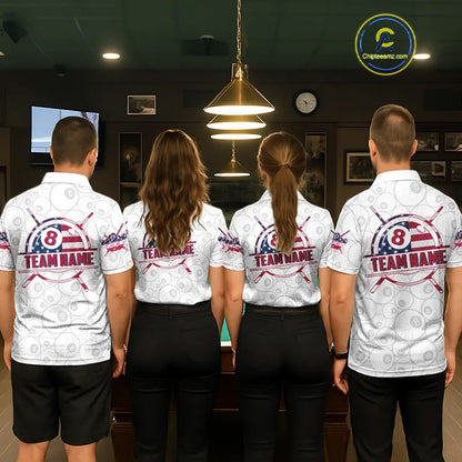 American Flag 8 Ball Billiard Jersey For Men Custom Patriotic Billiard Shirt Team Polo & 1/4 Zip TDM5383