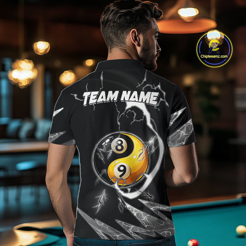 Personalized White Black 8 Ball 9 Ball Yin-Yang Billiard Shirt For Men, Lightning Pool Team Jersey TDM5879