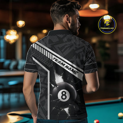 Black And White 8 Ball Break Glass Billiard Shirt For Men Custom Pool Team Jersey Polo & 1/4 Zip TDM6252