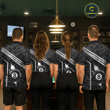 Black And White 8 Ball Break Glass Billiard Shirt For Men Custom Pool Team Jersey Polo & 1/4 Zip TDM6252