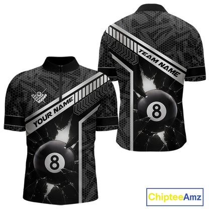 Black And White 8 Ball Break Glass Billiard Shirt For Men Custom Pool Team Jersey Polo & 1/4 Zip TDM6252