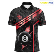 Load image into Gallery viewer, Black And Red 8 Ball Break Glass Billiard Shirt For Men Custom Pool Team Jersey Polo &amp; 1/4 Zip TDM6253