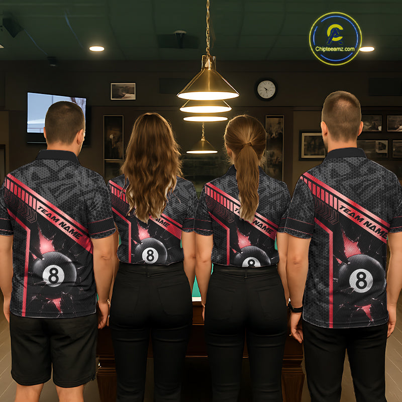 Black And Red 8 Ball Break Glass Billiard Shirt For Men Custom Pool Team Jersey Polo & 1/4 Zip TDM6253