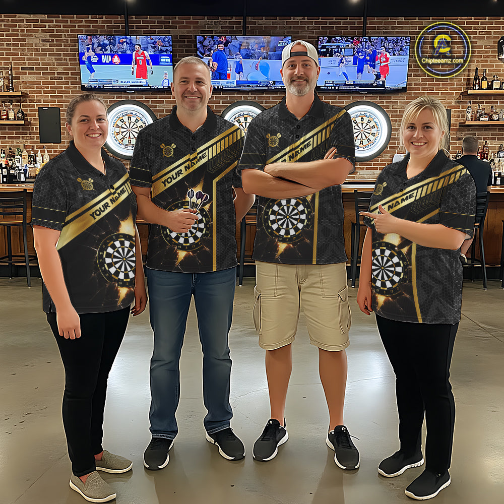 Black And Gold Break Glass Darts Shirt For Women Custom Darts Jersey Team Polo & Quarter Zip Shirt TDM6255