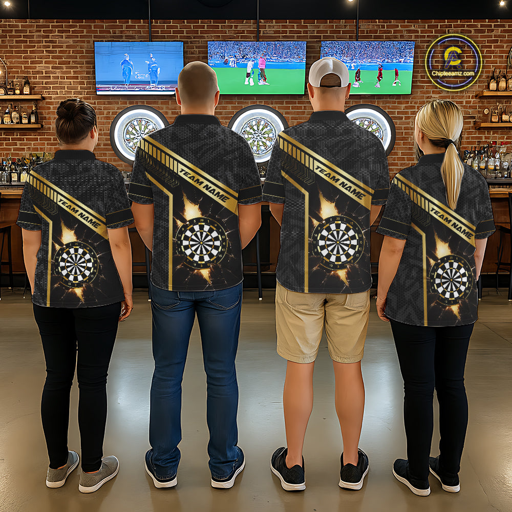 Black And Gold Break Glass Darts Shirt For Women Custom Darts Jersey Team Polo & Quarter Zip Shirt TDM6255