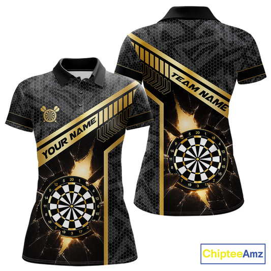 Black And Gold Break Glass Darts Shirt For Women Custom Darts Jersey Team Polo & Quarter Zip Shirt TDM6255