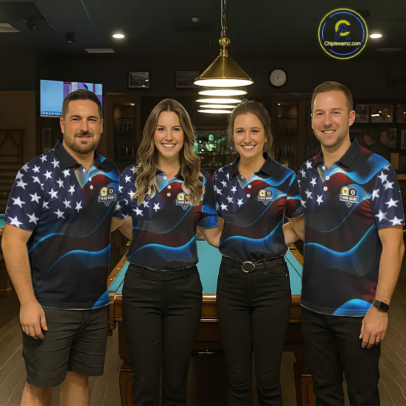 Personalized American Flag 8 Ball & 9 Ball Billiard Shirt For Women, Patriotic Pool Team Jersey TDM5657