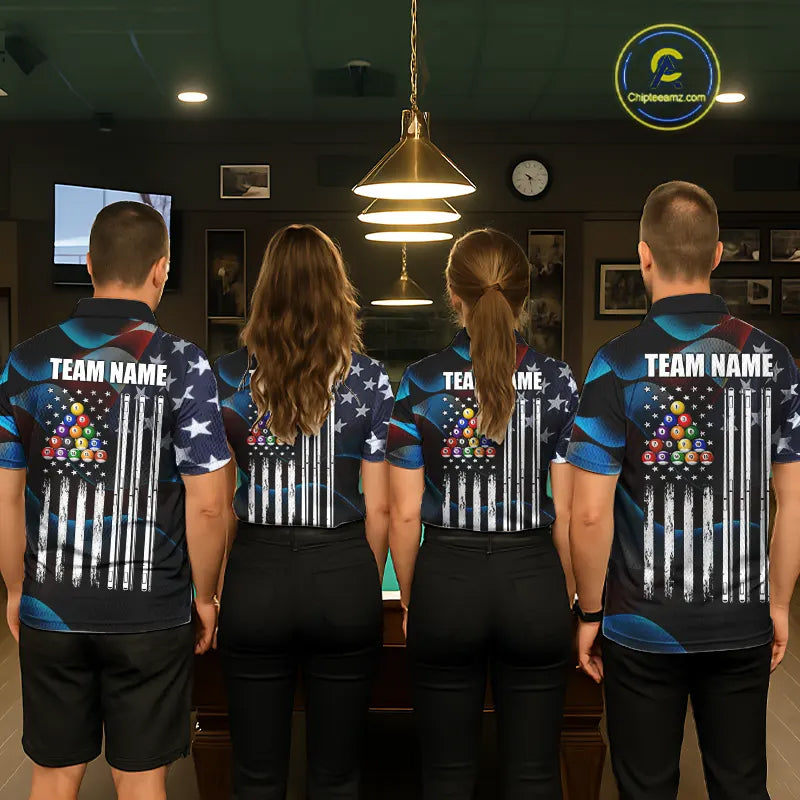 Glowing American Flag 8 Ball Pool Billiard Shirt For Women Custom Patriotic Billiard Team Jersey TDM5658