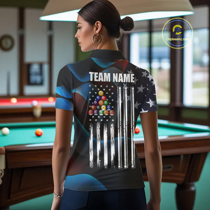 Glowing American Flag 8 Ball Pool Billiard Shirt For Women Custom Patriotic Billiard Team Jersey TDM5658