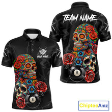 Load image into Gallery viewer, Custom Colorful Sugar Skull Billiard Shirt For Men, 8 Ball Pool Team Jersey Polo &amp; 1/4 Zip TDM6262