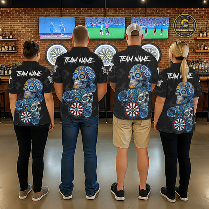 Personalized Blue Sugar Skull Darts Shirt For Men Custom Darts Jersey Team Polo & Quarter Zip TDM6263
