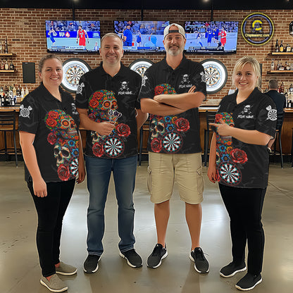 Personalized Colorful Sugar Skull Darts Shirt For Women Custom Darts Jersey Team Polo & Quarter Zip TDM6264