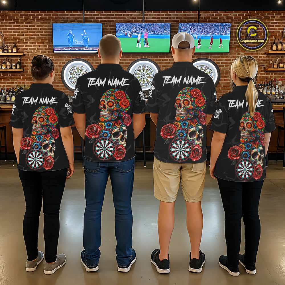 Personalized Colorful Sugar Skull Darts Shirt For Women Custom Darts Jersey Team Polo & Quarter Zip TDM6264