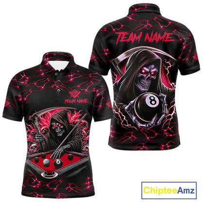 Red Funny Grim Reaper 8 Ball Pool Men Billiard Shirts Custom Name Lightning Billiard Jerseys TDM2159