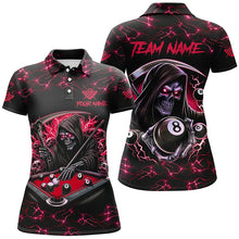 Load image into Gallery viewer, Red Funny Grim Reaper 8 Ball Pool Women Billiard Shirts Custom Name Lightning Billiard Jerseys TDM2159