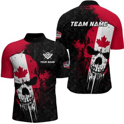 Canada Flag Grunge Skull 8 Ball Pattern Billiard Shirts For Men Custom Patriotic Billiard Jerseys TDM3207