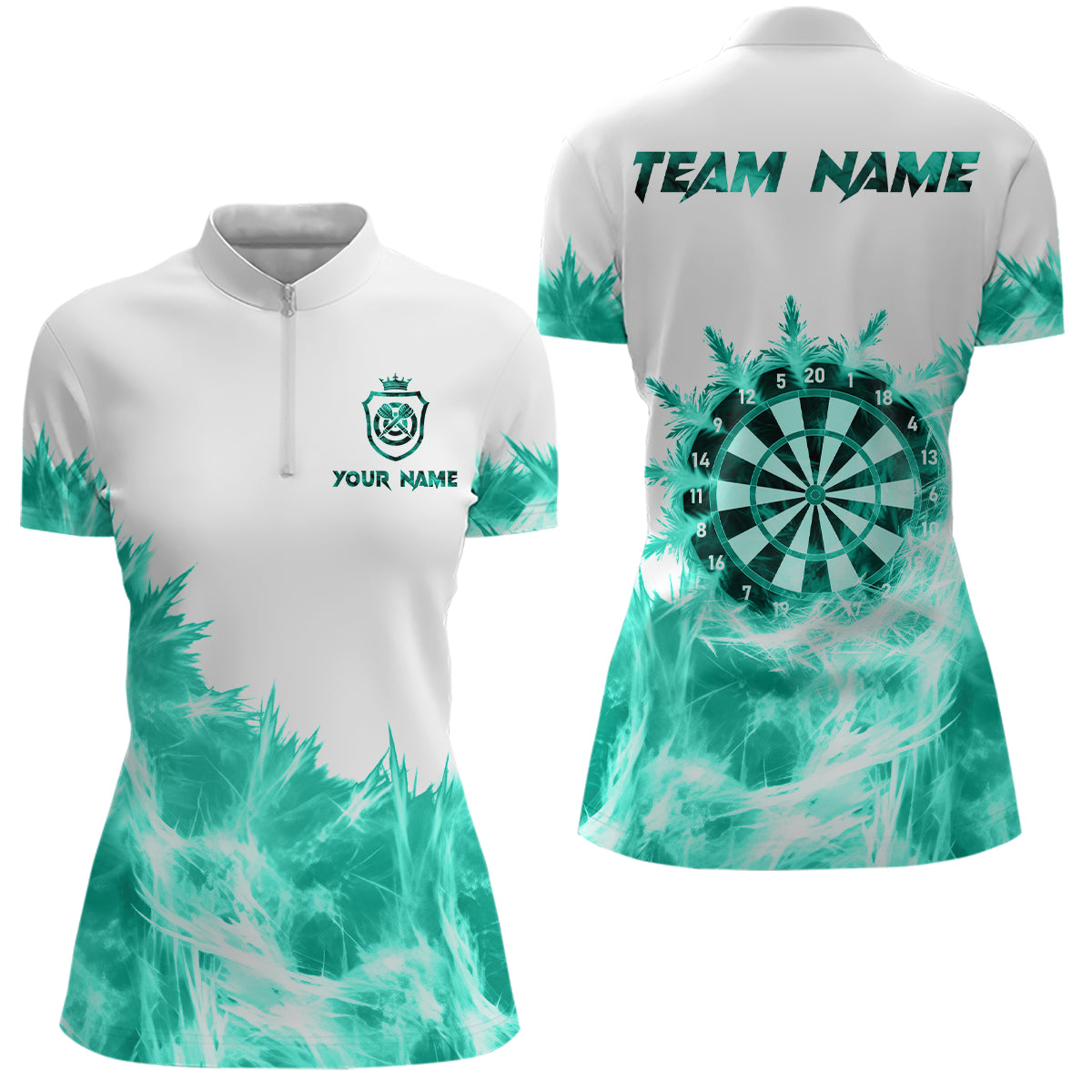 Icy Turquoise Light White Darts Polo & Quarter Zip Custom Dart Shirts For Women Team Darts Jerseys  TDM3682