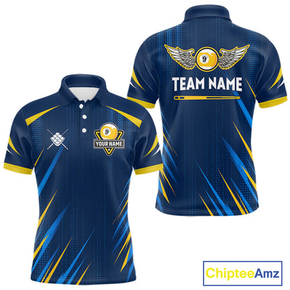 Personalized Blue Yellow 9 Ball Wings Men's Billiard Shirts Custom 9 Ball Pool Team Jersey TDM7167