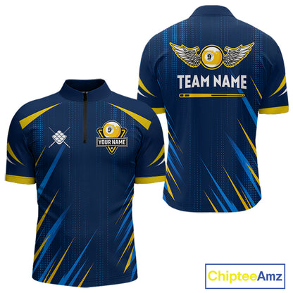 Personalized Blue Yellow 9 Ball Wings Men's Billiard Shirts Custom 9 Ball Pool Team Jersey TDM7167
