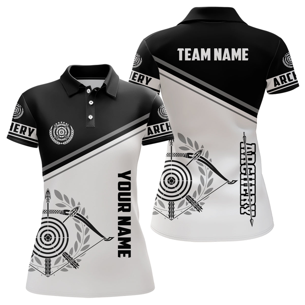 Personalized Black White Archery Bow 3D Polo Shirts For Women Custom Archery Team Uniform Shirts TDM0519