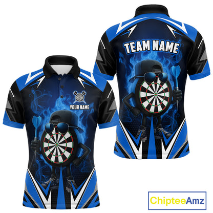 Funny Dartboard Blue Flaming Darts Shirt For Men Custom Darts Jersey Team Polo & Quarter Zip TDM5386