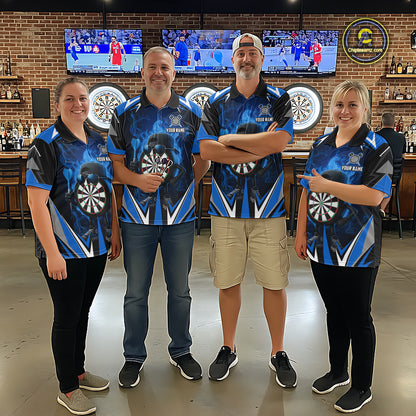 Funny Dartboard Blue Flaming Darts Shirt For Men Custom Darts Jersey Team Polo & Quarter Zip TDM5386