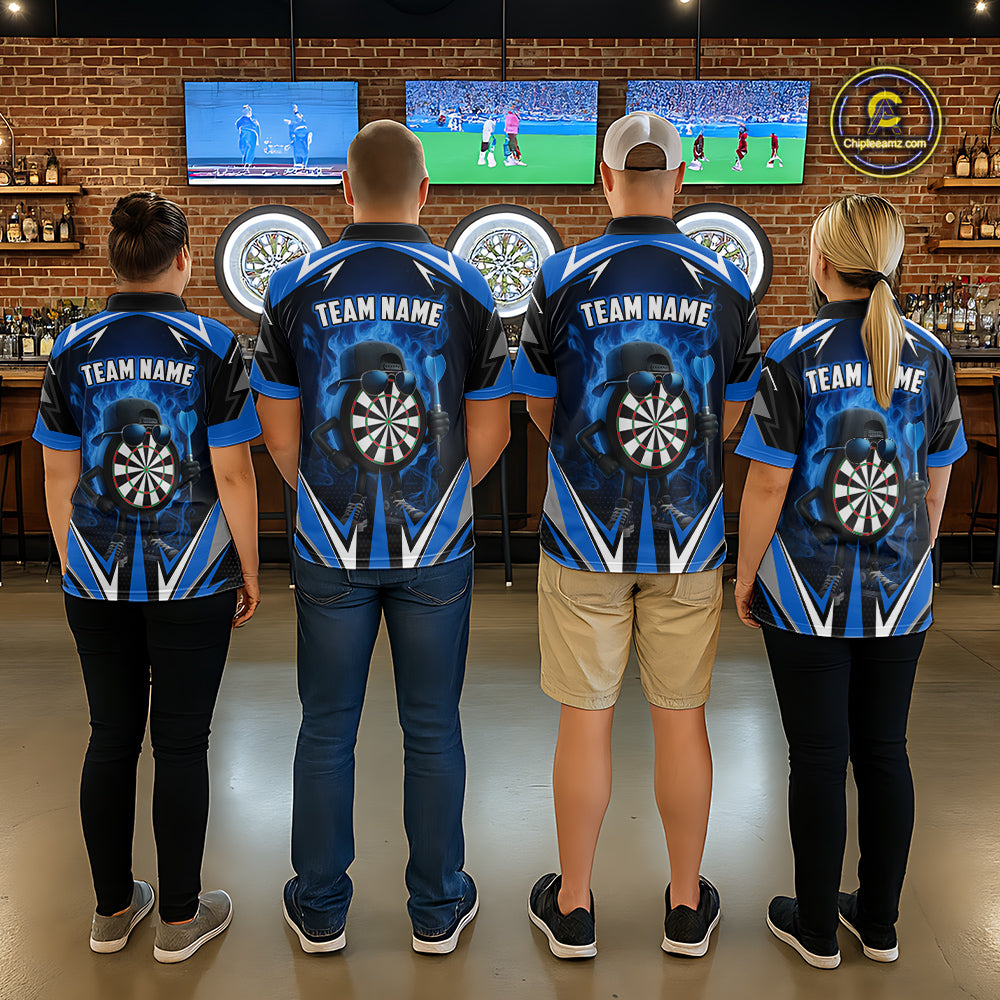 Funny Dartboard Blue Flaming Darts Shirt For Men Custom Darts Jersey Team Polo & Quarter Zip TDM5386