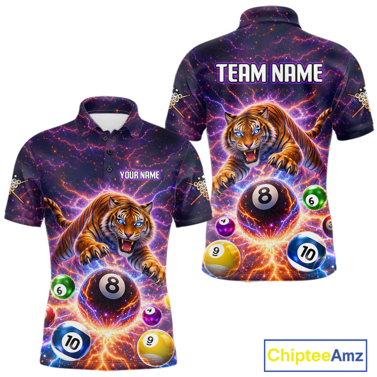 Colorful Billiard Balls Tiger Pool Shirt For Men Custom Thunder Lighting Billiard Team Jersey TDM5685